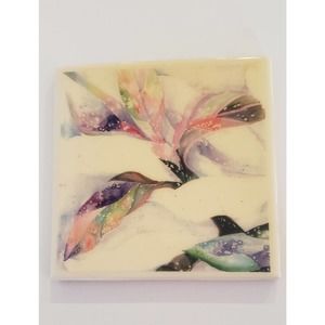 Hawaii’s Art Tile Trivet Wall Art Maui Tropical Flower Watercolor signed S Reeve